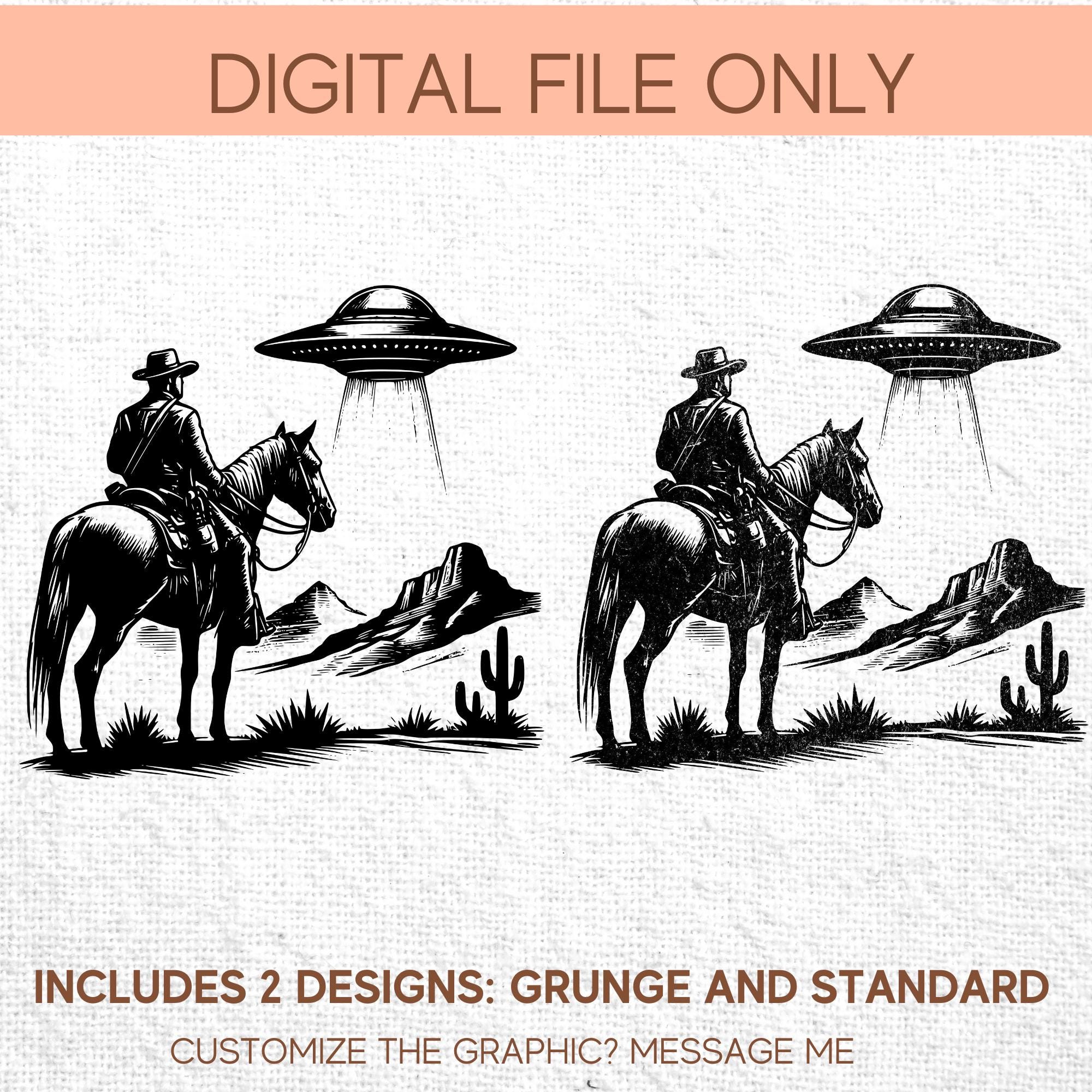 Cowboy Alien Encounter PNG, Western UFO Graphic (digital Art) - Etsy