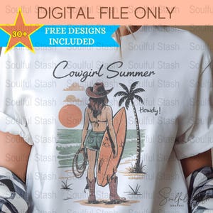 Coastal Cowgirl Summer T-Shirt PNG, Western Sublimation, Cowgirl Gift, Beach Graphic, Clipart Set, DTF Transfer, Commercial Use, Digital