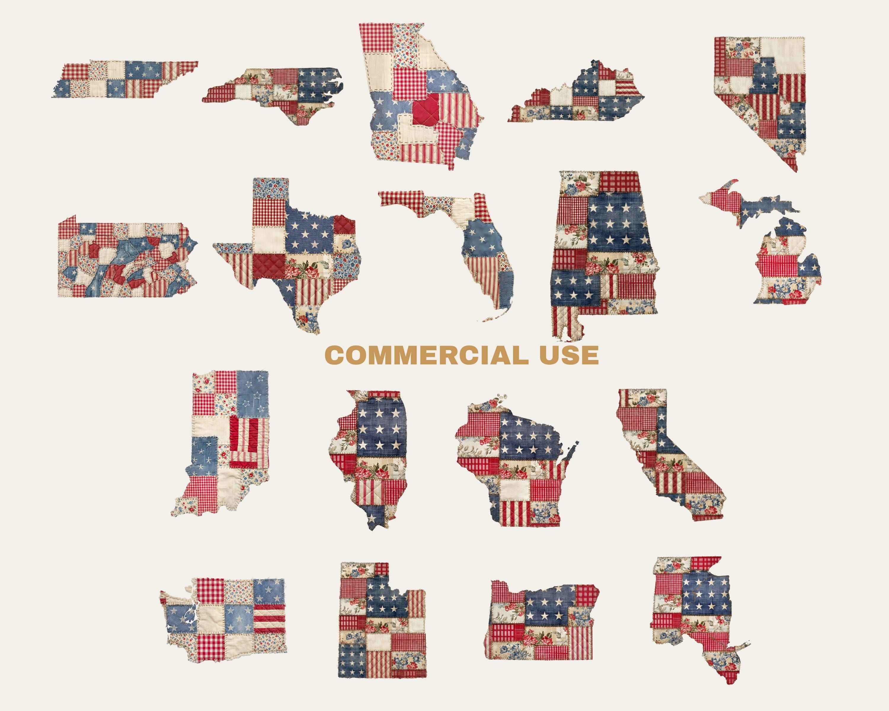 State Patchwork Vintage Faux Quilted Patriotic State Mega Bundle Patchwork Fabric ...