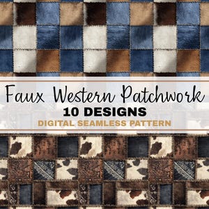 Faux Western Patchwork Seamless Bundle Cowgirl Denim Leder Rindsleder Muster Digitaler Download
