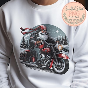 Unique Santa on Motorcycle PNG, Christmas Biker Santa Digital Art, Festive Santa Claus Riding Bike Sublimation Print, Biker Lover Gift
