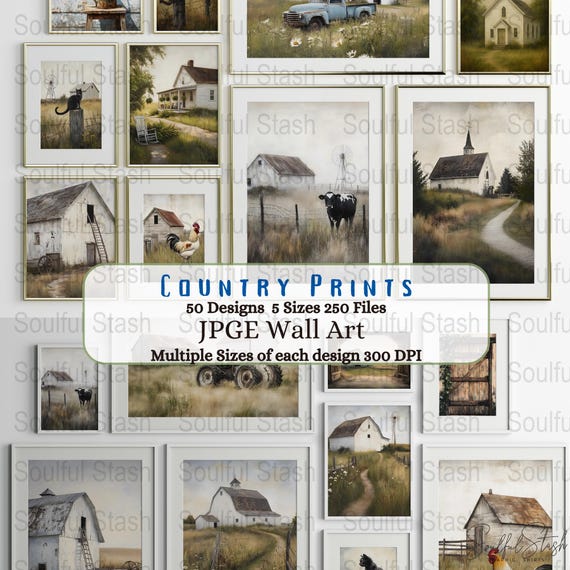 Farmhouse Wall Art, JPEG Bundle, Digital Download Decor, Country Barn, Rustic Clipart Set, Commercial Use, Farm Wall Art Sets, Vintage