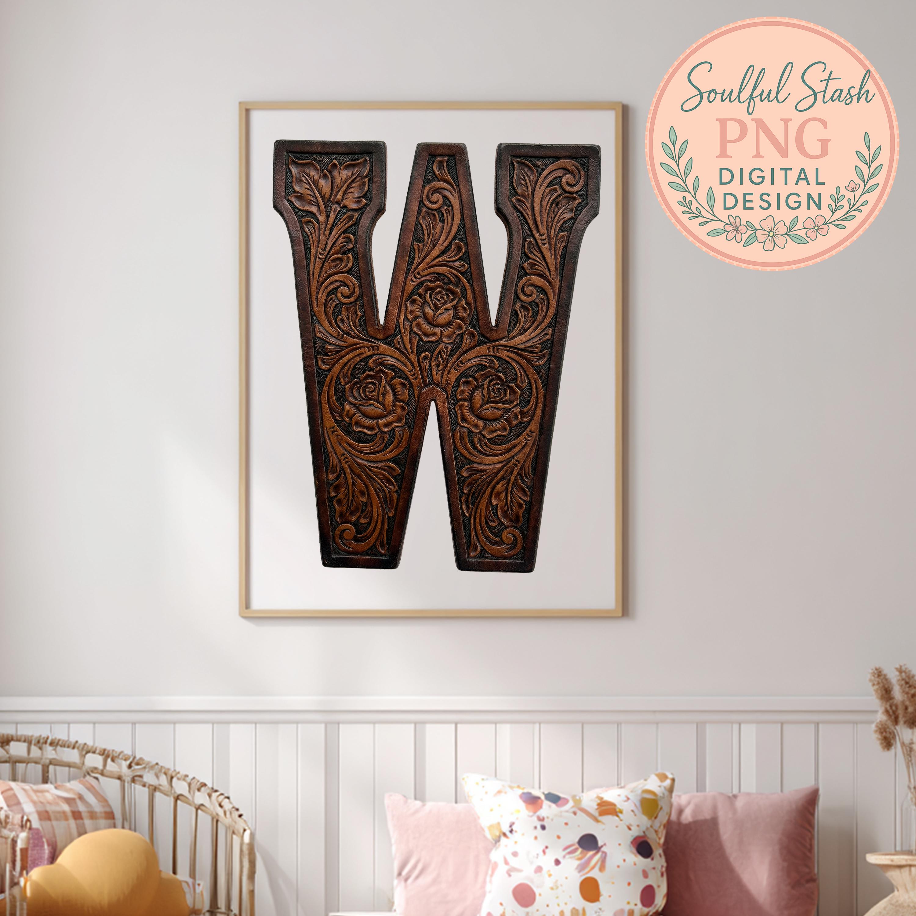 Western Tooled Leather Alphabet Bundle Floral Engraved Cowgirl