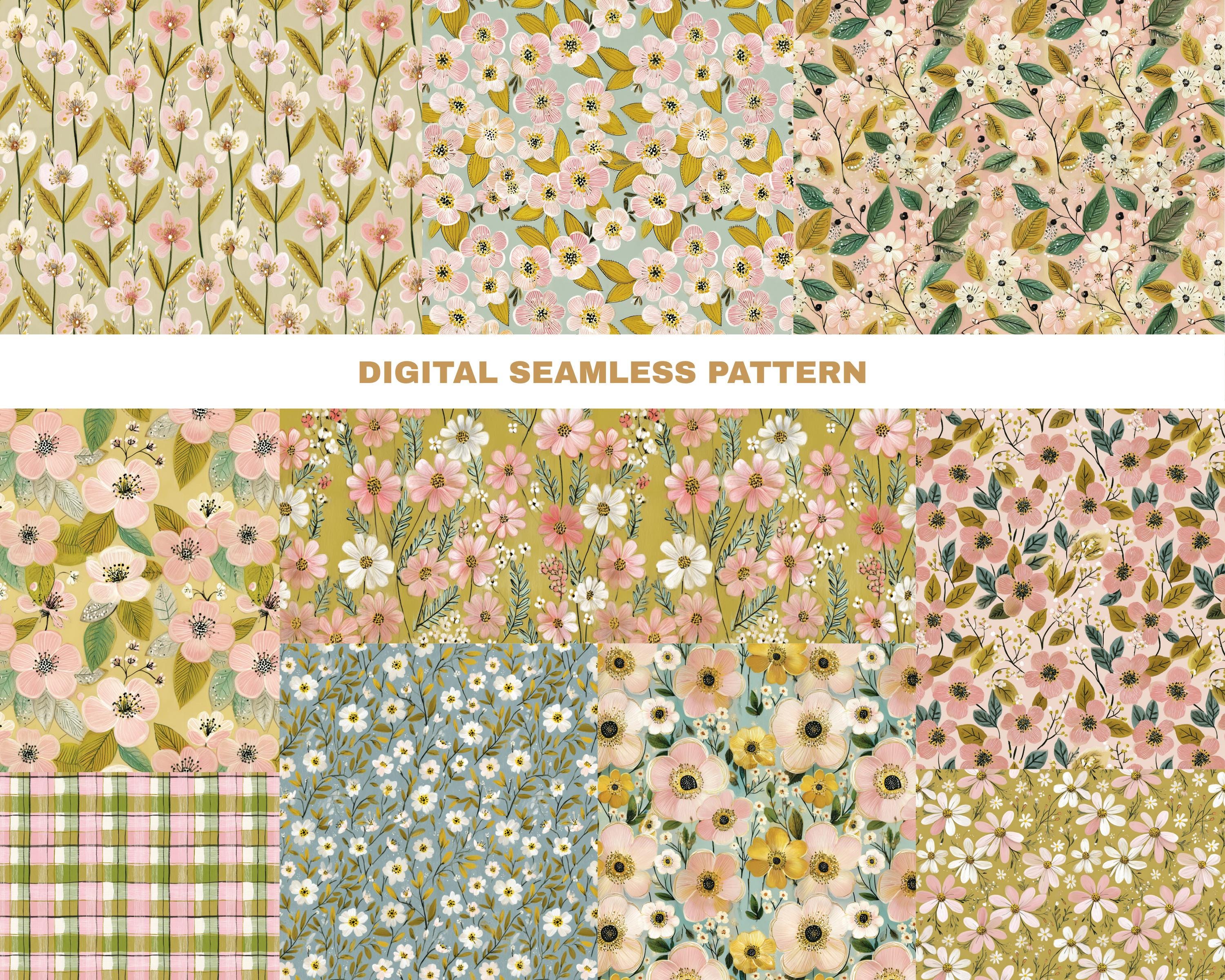 Boho Spring Floral Seamless Pattern Bundle Soft Pastel Preppy Digital ...