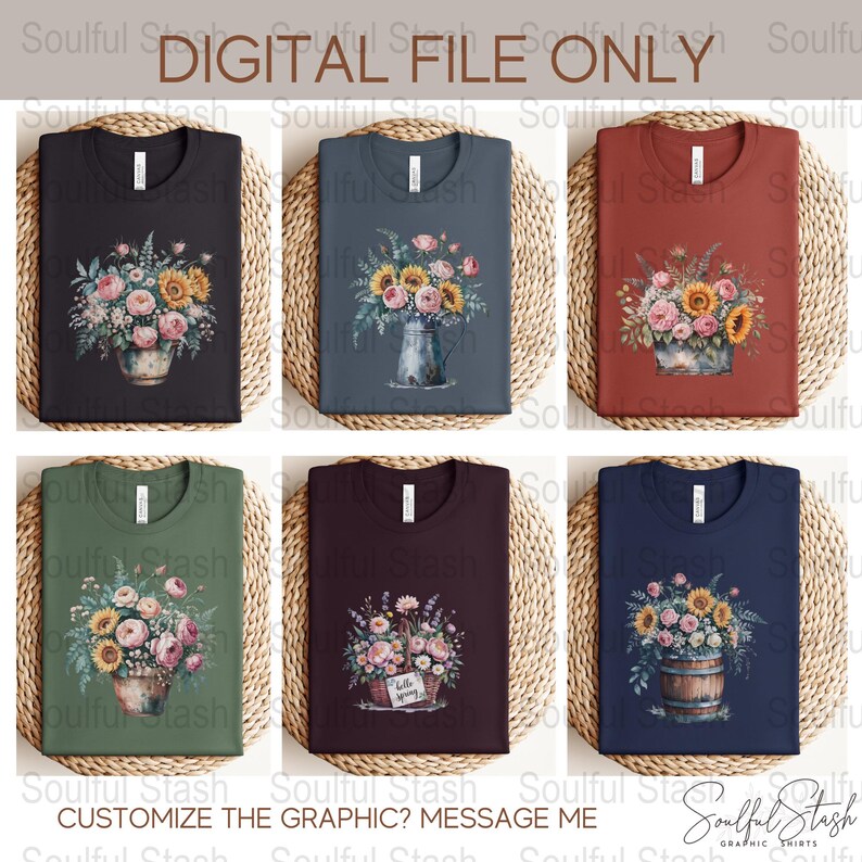 Watercolor Flowers PNG, Spring Sublimation Design, Wedding Invitation, Gift Idea, Rustic Shirt Graphic, Hello Spring Clipart, Digital image 5