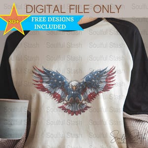 American Eagle Flag T-Shirt Design, PNG Clipart, Sublimation Design, Retro Digital Download, 4th of July, Patriotic Gift, Commercial Use