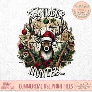 Funny Santa Reindeer Hunter Christmas Shirt Graphic (PNG Download) image 2