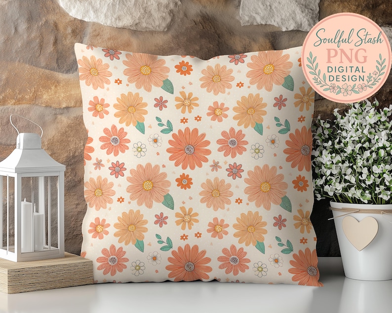 Retro Flowers PNG Seamless Bundle , Pattern Print, Floral Print, Groovy 70's Seamless, Flowered Seamless Pattern, Vintage Flower image 11