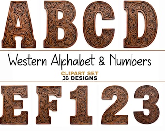 Western punziertes Leder Alphabet Bundle graviert im Cowgirl Stil mit Blumen Buchstaben Digitaler Download