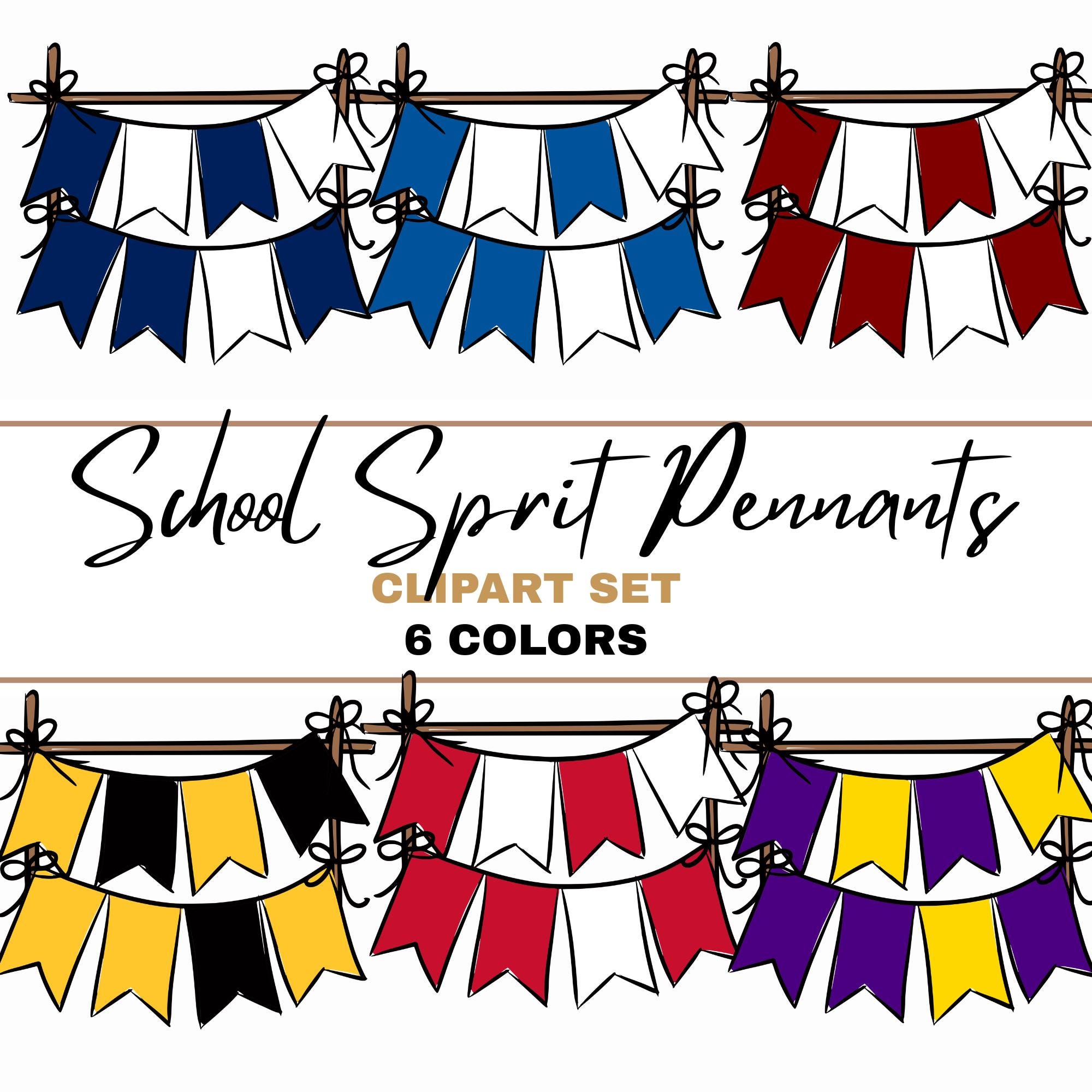Vintage Pennant Flag Clipart Bundle, SVG File, Gift Idea, Commercial Use, Sublimation PNG, Digital Download, Football Game, School Spirt
