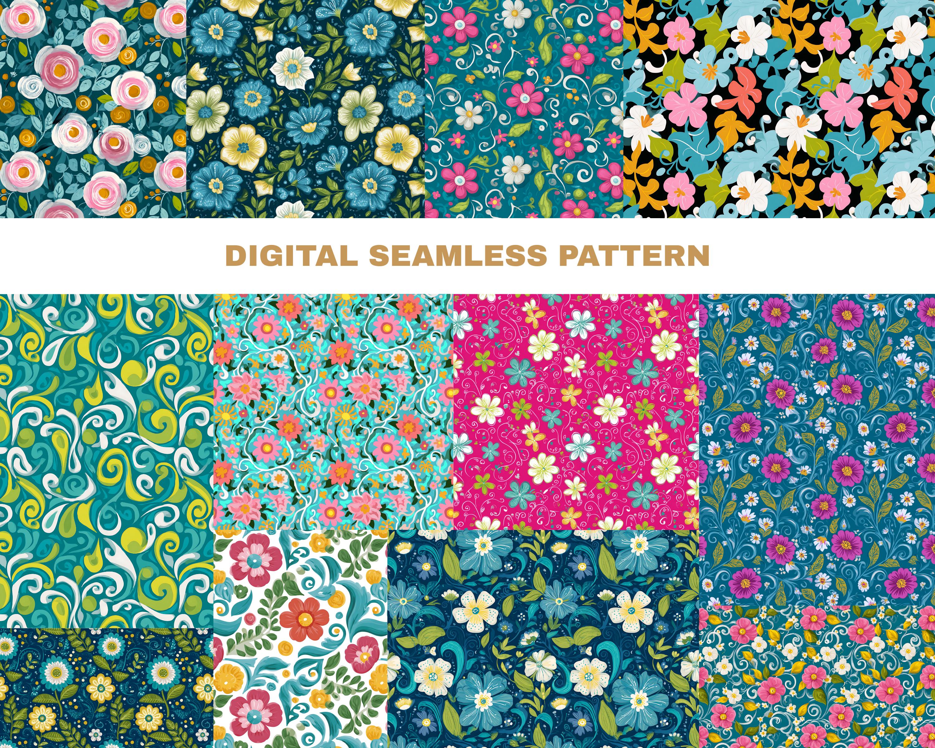 Boho Bold Floral Seamless Pattern Bundle Vibrant Colors Digital ...