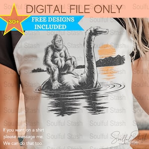 Bigfoot Nessie Monster PNG, Cryptid Digital Download, Sublimation Design, Gift Idea, Funny Urban Legend Shirt Graphic, Vintage Folklore