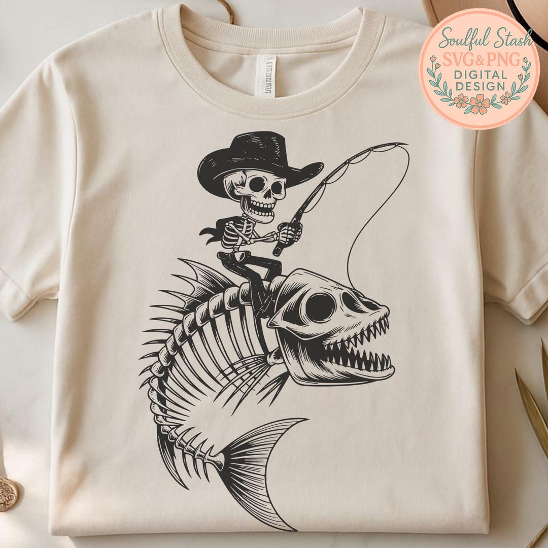 Skeleton Cowboy Riding Fish Bones SVG, Tshirt Design, Spooky Fishing ...