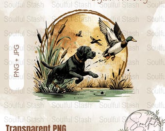 Hunting Labrador Retrieving Duck PNG Design, Dog Duck Hunt Digital Art, Sublimation Shirt Graphic, Mug Design, Dad Gift Idea, Hunting Lover
