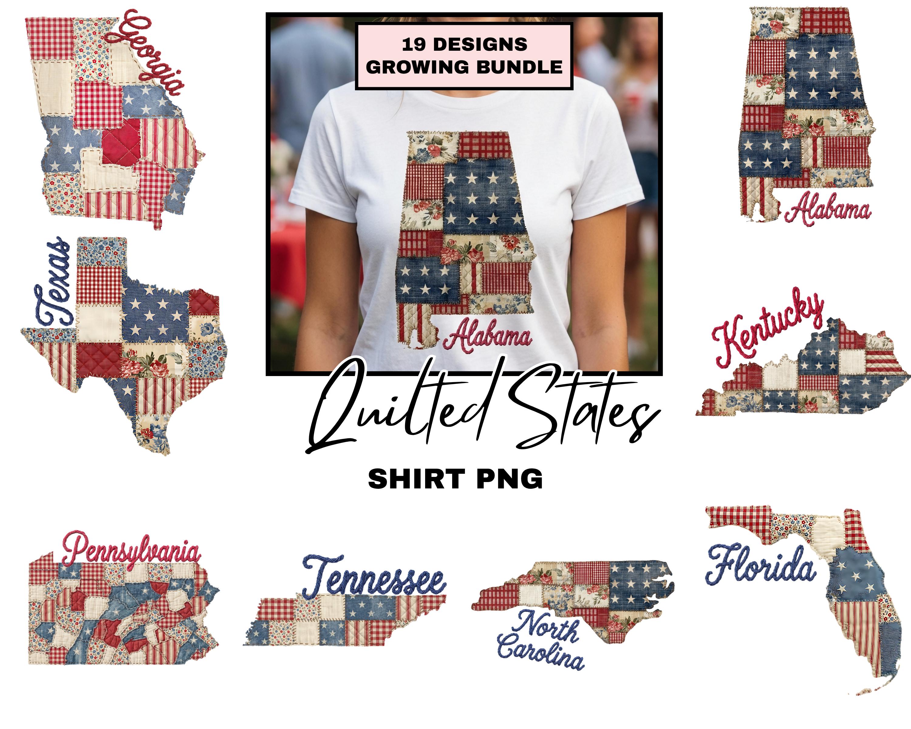 State Patchwork Vintage Faux Quilted Patriotic State Mega Bundle Patchwork Fabric ...