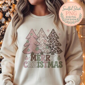 Weihnachten Retro Bäume PNG, Frohe Weihnachten digitaler Download, Sublimation Weihnachtsbaum Design, Urlaub druckbare Kunst, Leopardenmuster Geschenk