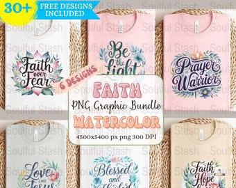 Watercolor Faith PNG Bundle, Christian Digital Download, Religious Sublimation Design, Mother's Day Gift Idea, Jesus Shirt Graphic