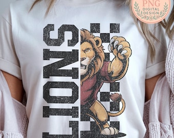 La moitié des Lions mascotte griffent la conception PNG, graphique féroce esprit d'école, conception de chemise, graphique de chemise, conception de sublimation, téléchargement numérique
