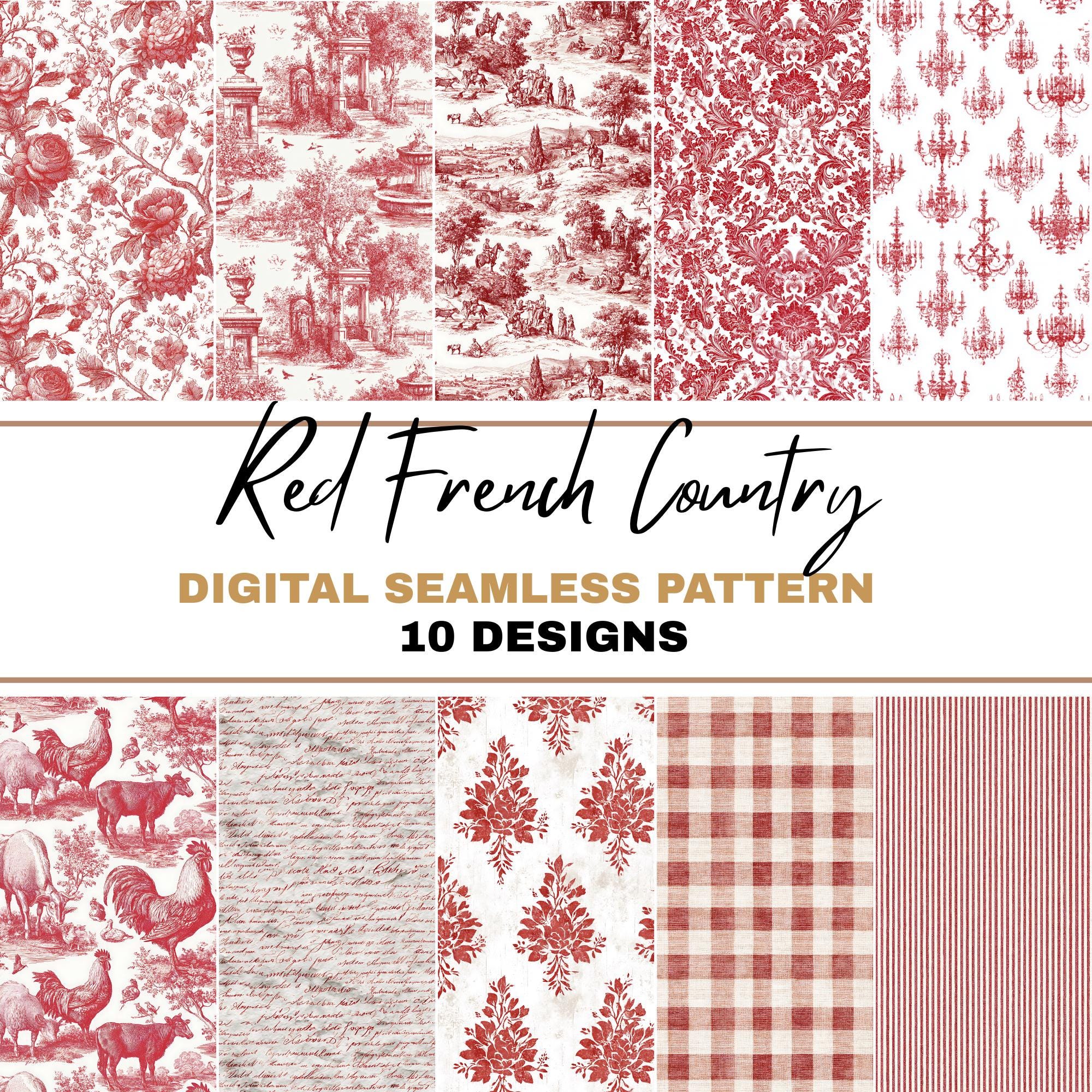 Red French Country Seamless Pattern Bundle, Pattern Print, Red Cottage ...