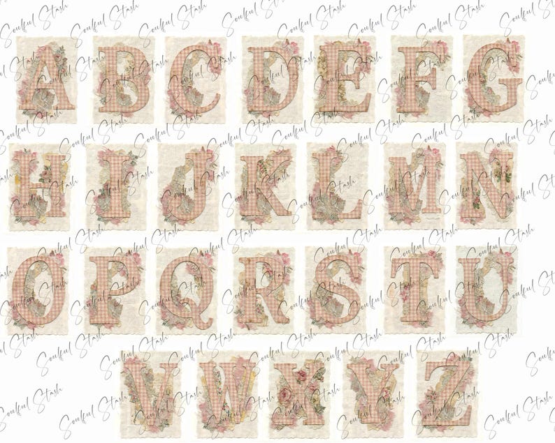 Cottagecore Gingham Scrapbook Alphabet Clipart Bundle Vintage Lace ...