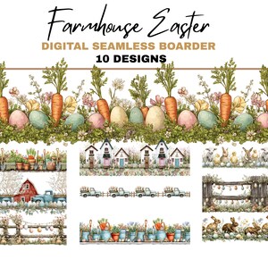 Sömlösa gränsmönster för bondgårdspåsk, akvarell blommor, vårdekor, digital nedladdning