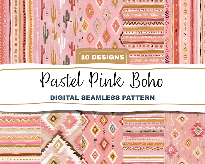 Pastel Pink Boho Seamless Pattern Bundle Nursery Southwestern Aztec ...