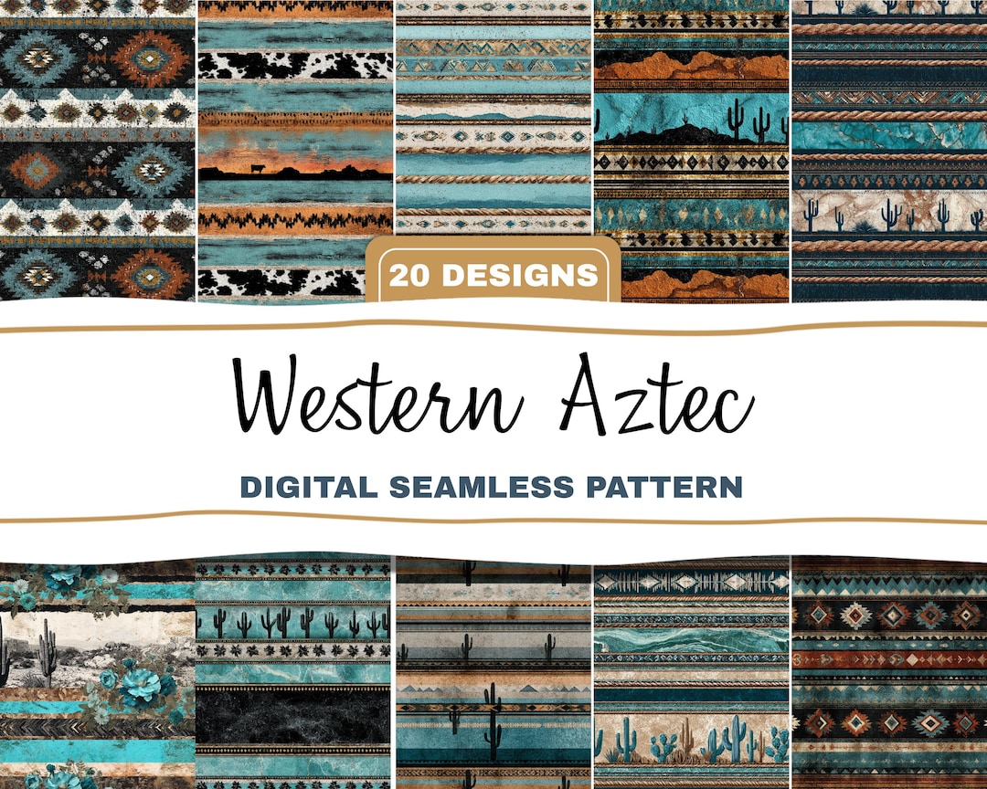 Aztec Southwest Seamless Pattern Bundle Western Cactus, Cowhide Trible ...