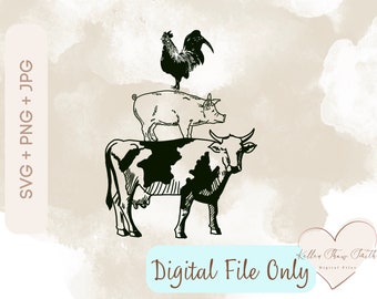 SVG PNG JPEG Farmhouse Animal Stack Cow Chicken Pig