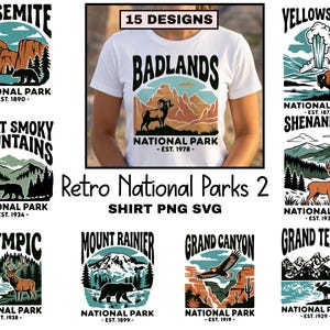 Retro National Park Bundle, Vintage Outdoor PNG, Hiking Digital Download, Sublimation Design, Travel Lover Gift Idea, Shirt Graphic