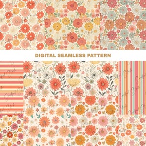 Retro Flowers PNG Seamless Bundle , Pattern Print, Floral Print, Groovy 70's Seamless, Flowered Seamless Pattern, Vintage Flower image 2