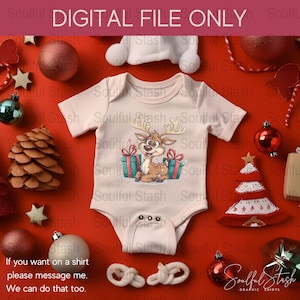 Cute Reindeer Christmas Gift PNG, Sublimation Digital Download Kid Shirt DTF, Fun Christmas Reindeer Watercolor Illustration Kids, Christmas