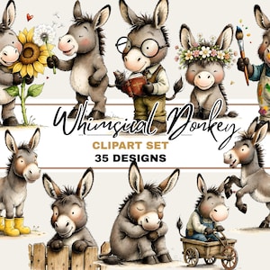 Ilustraciones de burros caprichosos para proyectos de granja de primavera / Descarga digital