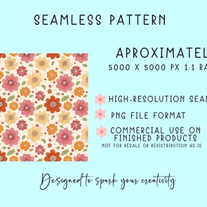 Retro Flowers PNG Seamless Bundle , Pattern Print, Floral Print, Groovy 70's Seamless, Flowered Seamless Pattern, Vintage Flower image 3