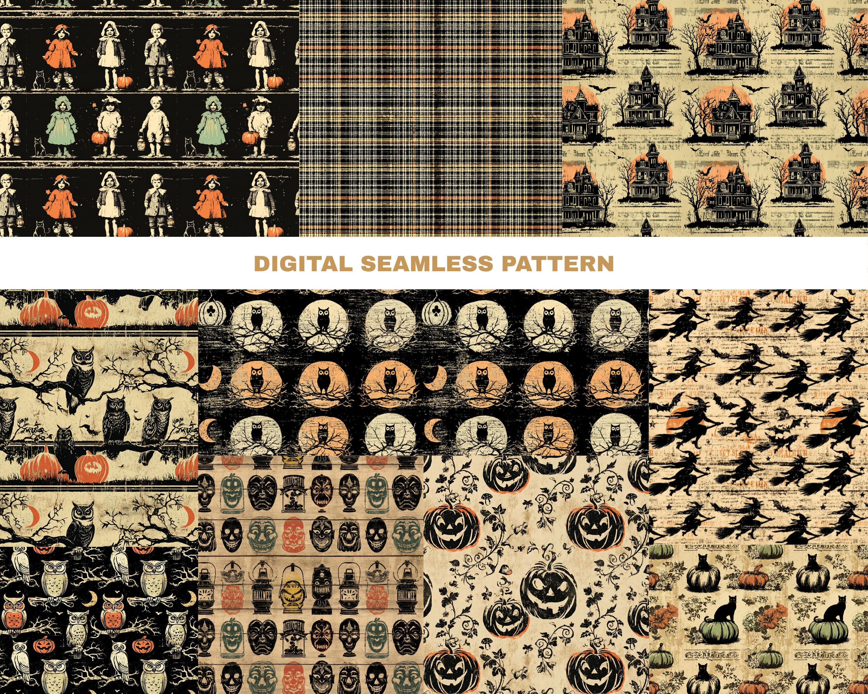 Vintage Halloween Seamless Pattern Bundle Retro Spooky Papers Digital ...