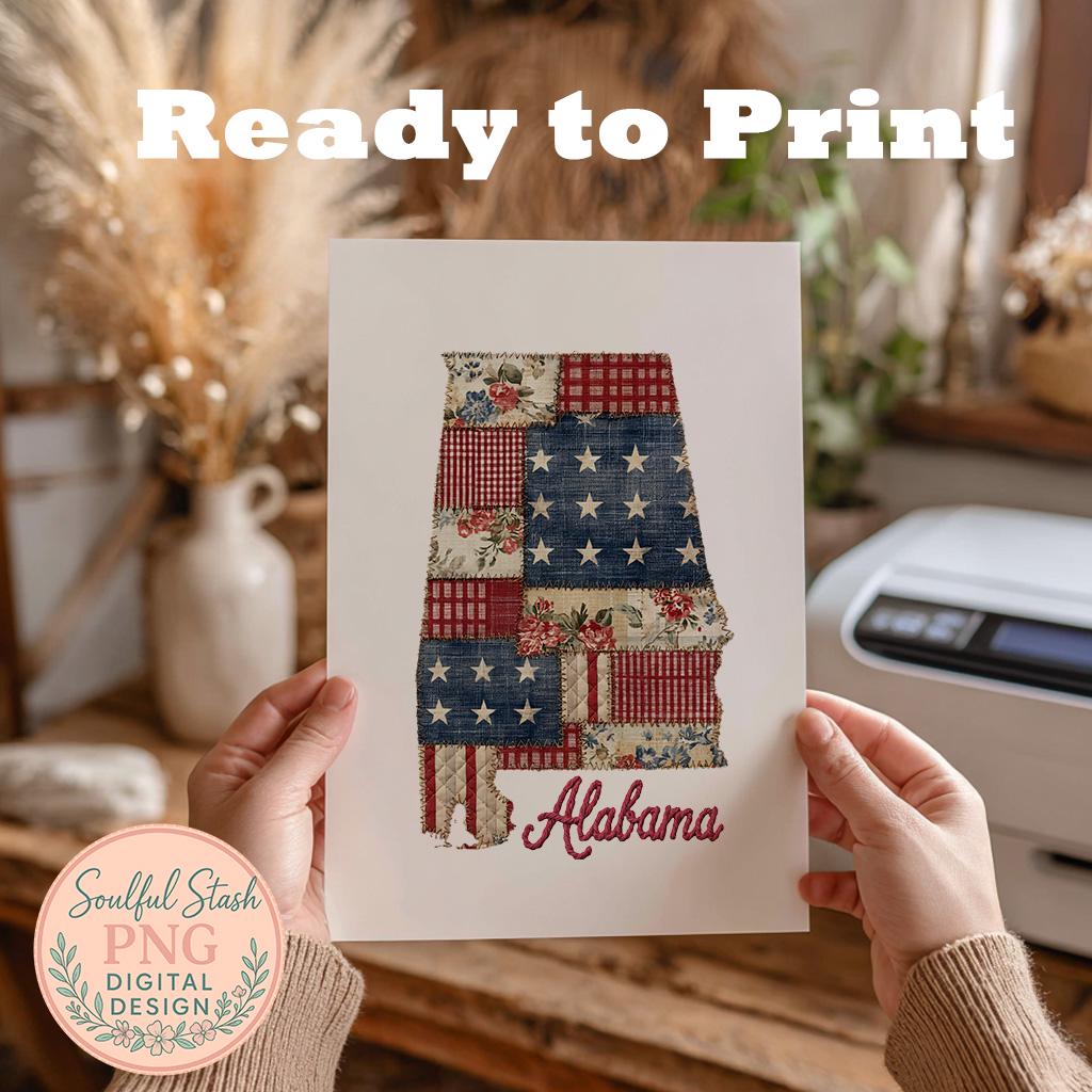 State Patchwork Vintage Faux Quilted Patriotic State Mega Bundle Patchwork Fabric ...