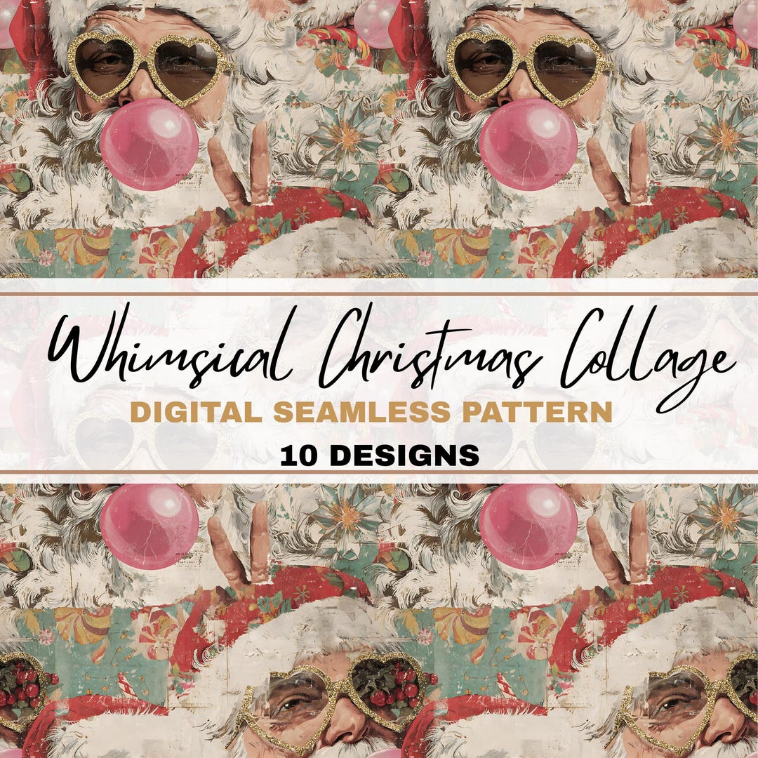 Whimsical Christmas Collage PNG Seamless Bundle , Pattern Print, Retro ...