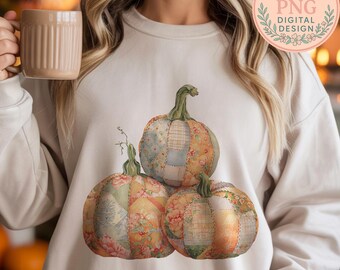 Stacked Quilt Pumpkins PNG, TShirt Design, Shirt Graphic, Sublimation Design, Digital Download, Floral Patchwork png, Fall Girly pngFall