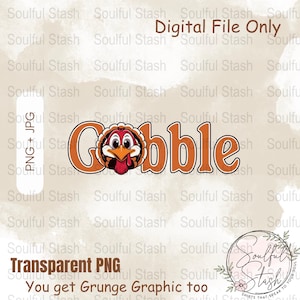 Thanksgiving Turkey Gobble Clipart, Fall Holiday PNG, Cute Turkey Design, Digital Sublimation Download, Turkey Lover Gift, Funny Kids Autumn