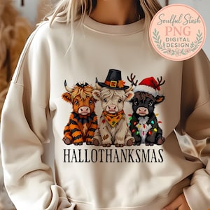 Highland Cows Hollothanksmas PNG, TShirt Design, Shirt Graphic, Sublimation Design, Digital Download