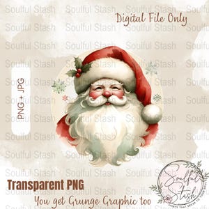 Diseño de sublimación PNG de Papá Noel vintage navideño, descarga digital de Papá Noel festivo retro, clipart festivo de Papá Noel para manualidades, tarjeta navideña