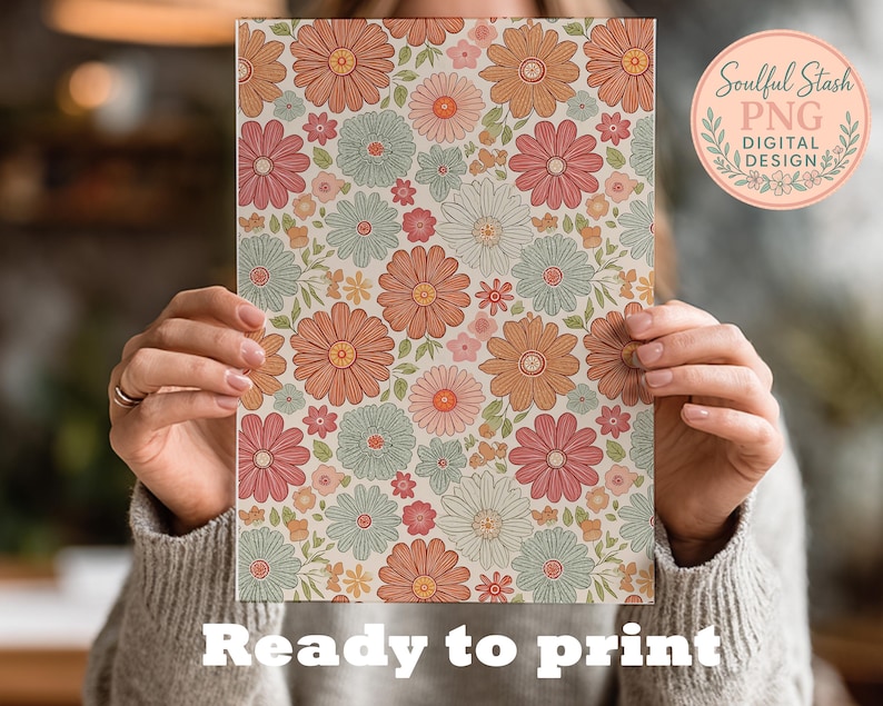 Retro Flowers PNG Seamless Bundle , Pattern Print, Floral Print, Groovy 70's Seamless, Flowered Seamless Pattern, Vintage Flower image 4