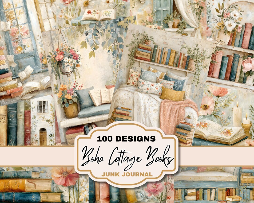 Boho Cottage Book Junk Journal Pages Bundle Cozy Cottagecore Digital ...
