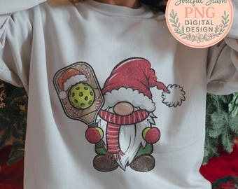 Christmas Gnome Pickleball PNG, Sublimation Gnome with Pickleball Paddle, Holiday Digital Art, Shirt Graphic for Pickleball Lovers Gift Idea