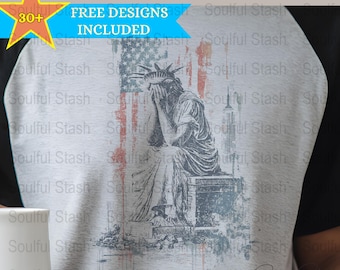 Statue of Liberty T-Shirts,Digital, Crying Lady Liberty PNG, 4th of July, Independence Day, Sublimation Design, DTF Transfer, Clipart
