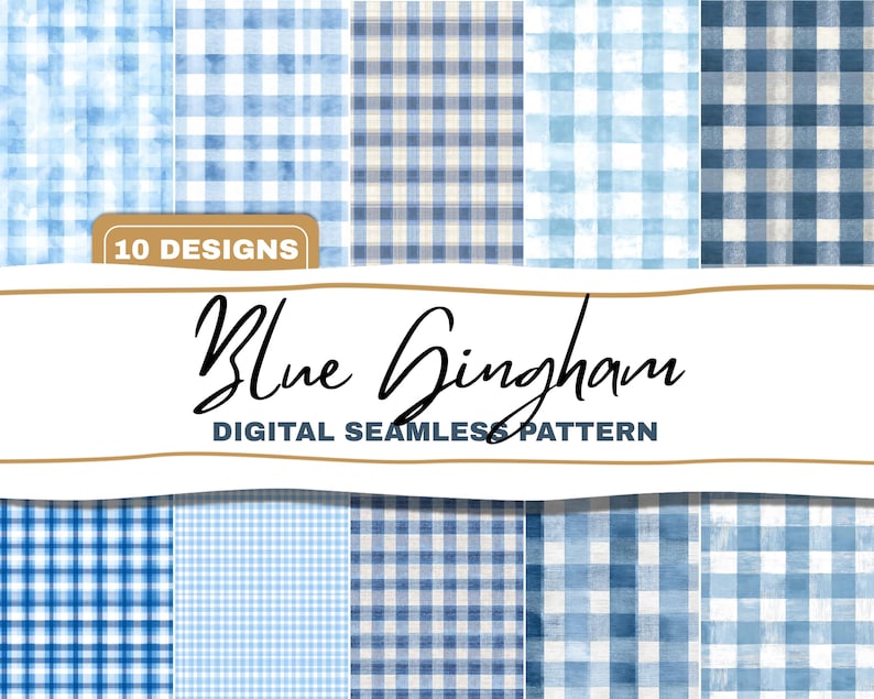 Blue Gingham Seamless Pattern Bundle Cottage and Farmhouse Designs ...