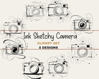 Camera Sketch Bundle, PNG Cricut Cut File SVG, EPS Laser Cutting Doodle Designs, Outline Art, Shirt Graphic, Photographer Lover Gift Idea