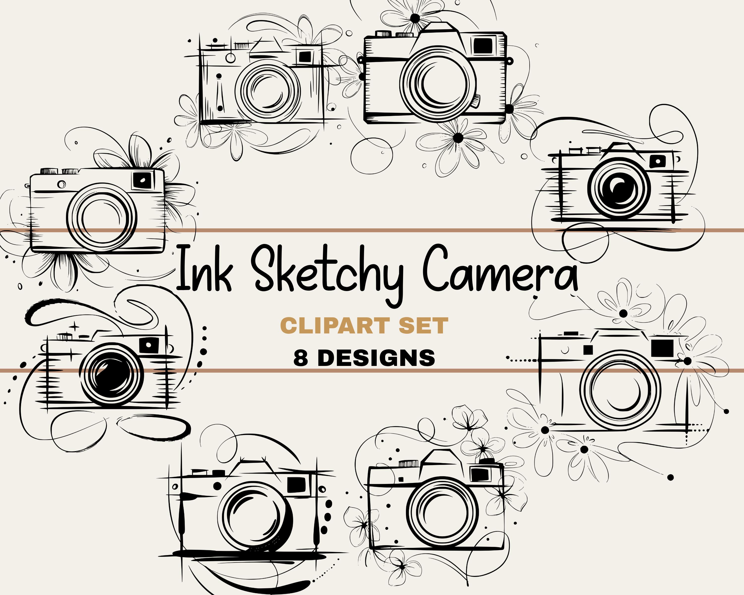 Camera Sketch Bundle, PNG Cricut Cut File SVG, EPS Laser Cutting Doodle Designs, Outline Art, Shirt Graphic, Photographer Lover Gift Idea
