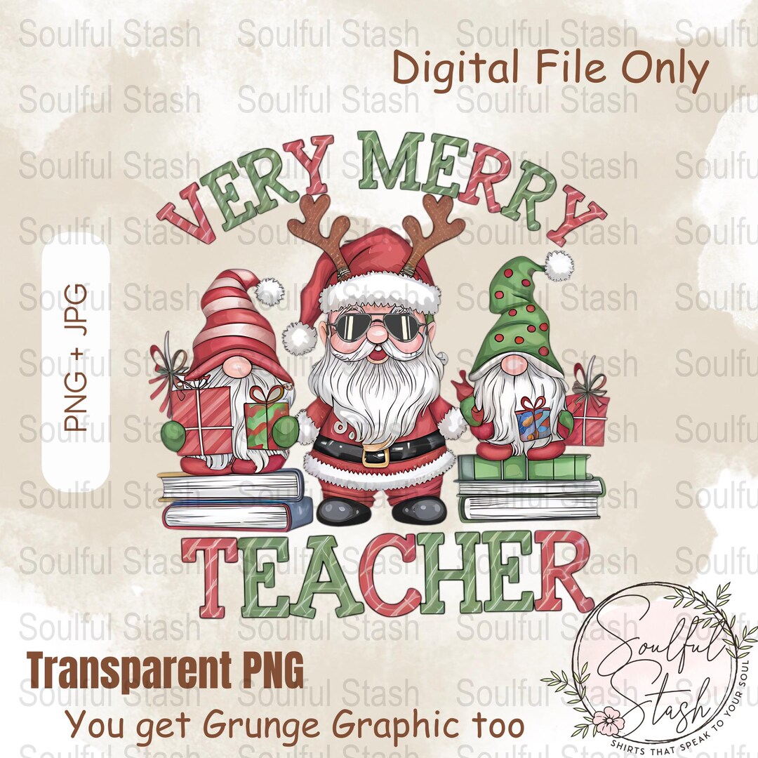 Very Merry Teacher Christmas PNG, Festive Teacher Gift Design, Cute ...
