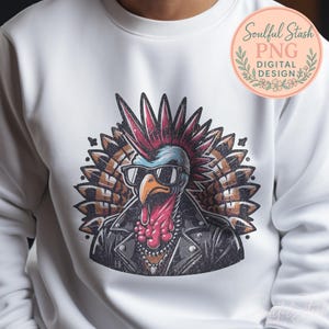 Punk Turkey Digital Art Print, Funny Punk Lover Gift, Turkey Day Sublimation, Cool Turkey Poster, Thanksgiving Decor, Instant Download