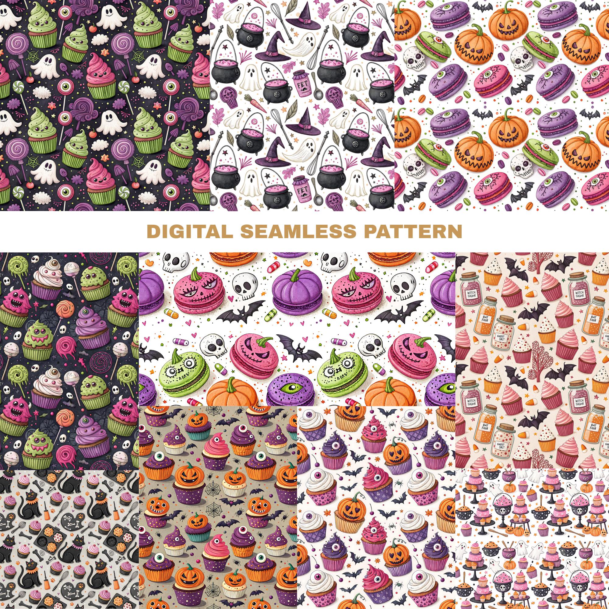 Seamless Halloween Baking PNG Seamless Bundle , Cute Spooky Pattern ...